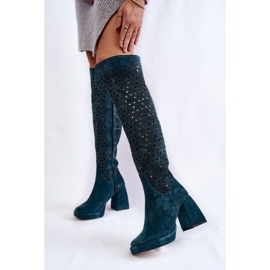 PA2 Botas de camurça a céu aberto em castres verdes de salto alto multicolorido 2