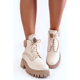 PL5 Botas femininas de couro Trappers bege claro Vergo 2
