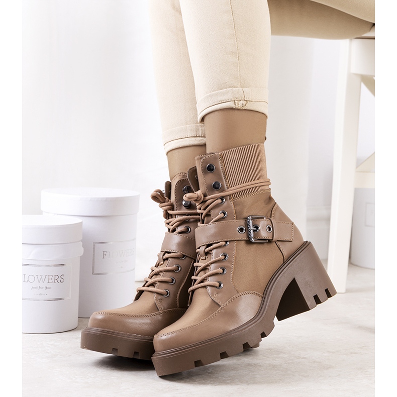 PA1 Sapato de salto alto marrom Messina bege 1