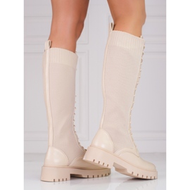 Botas femininas com cadarço com cabedal Shelovet flexível bege 2