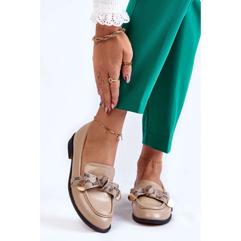 WS1 Mocassins femininos de couro com laço bege Dayes 1