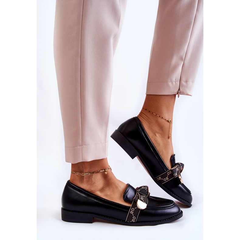 WS1 Mocassins femininos de couro com laço preto Dayes 1