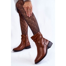 Sergio Leone Botas femininas de salto baixo amarrotadas Marrom Sersa castanho 2