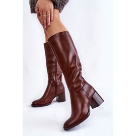 Sergio Leone Botas de couro femininas com salto Bremo marrom castanho 2 Sergio Leone Botas de couro femininas com salto Bremo marrom castanho 2