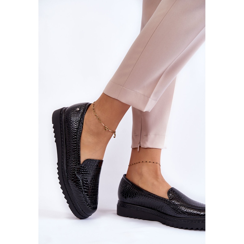 Vinceza Mocassins lacados com padrão de crocodilo na plataforma Black Diane preto 2