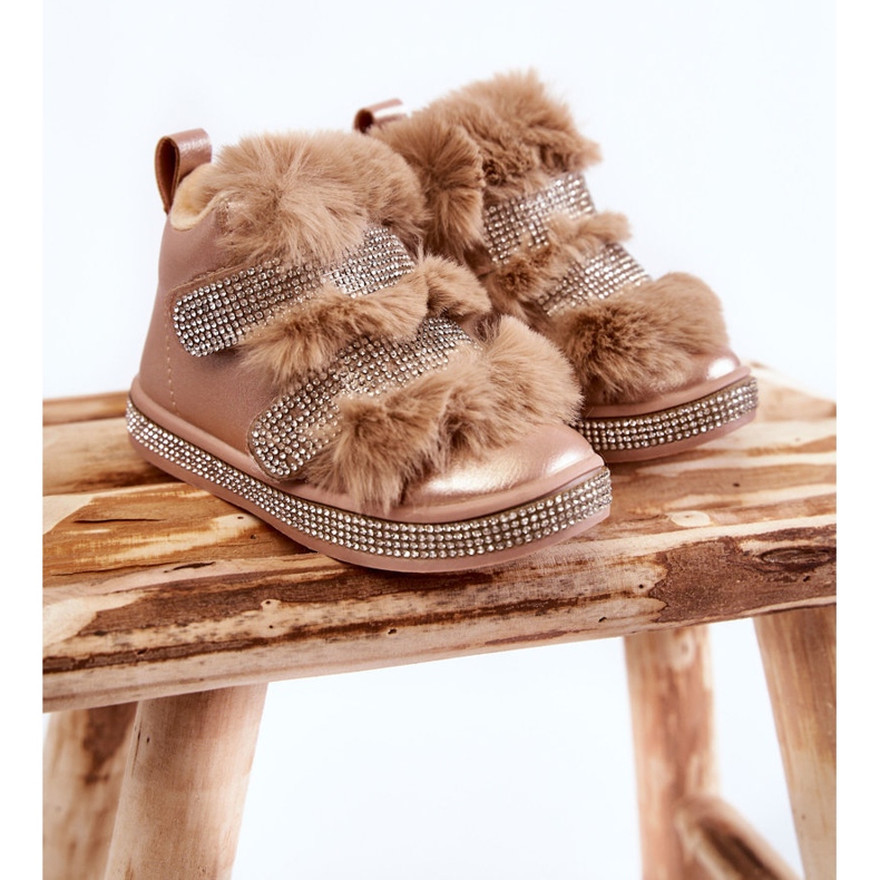 Botas de neve quentes de couro infantil dourada Leela dourado 1