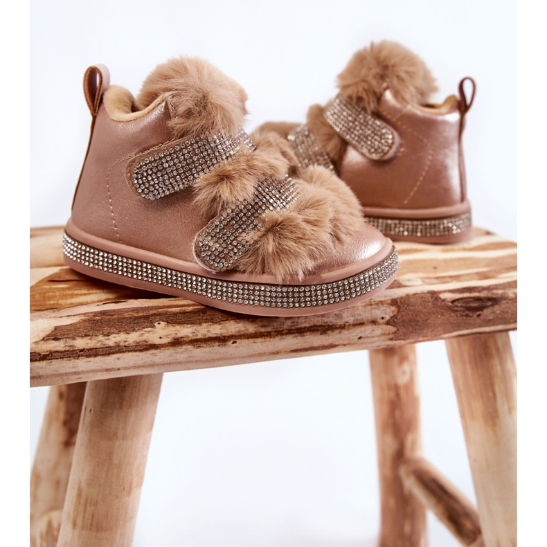 Botas de neve quentes de couro infantil dourada Leela dourado 2