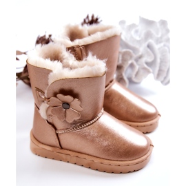 FR1 Botas de neve infantil Golden Bianca com flor dourado 3