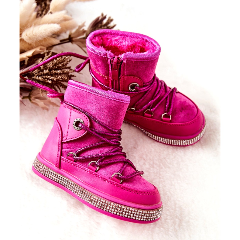 FR1 Botas de neve infantis com zircônia cúbica Wellma fúcsia rosa 4