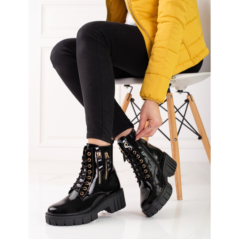 Goodin Caçadores da moda com zíperes decorativos preto 1