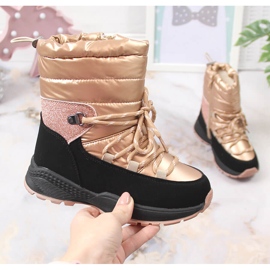 News Botas de neve para menina, isoladas com lã de ovelha, dourado Notícias preto 1