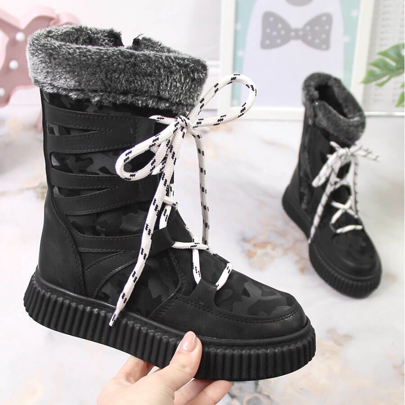 Sapatos de menina Potocki pretos com pelo 1 Sapatos de menina Potocki pretos com pelo 1