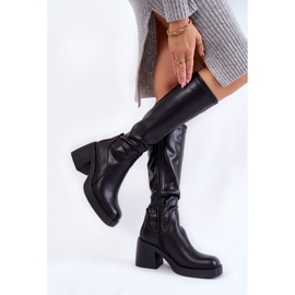 Sergio Leone Botas quentes femininas de couro com zíper Slavis preto 2