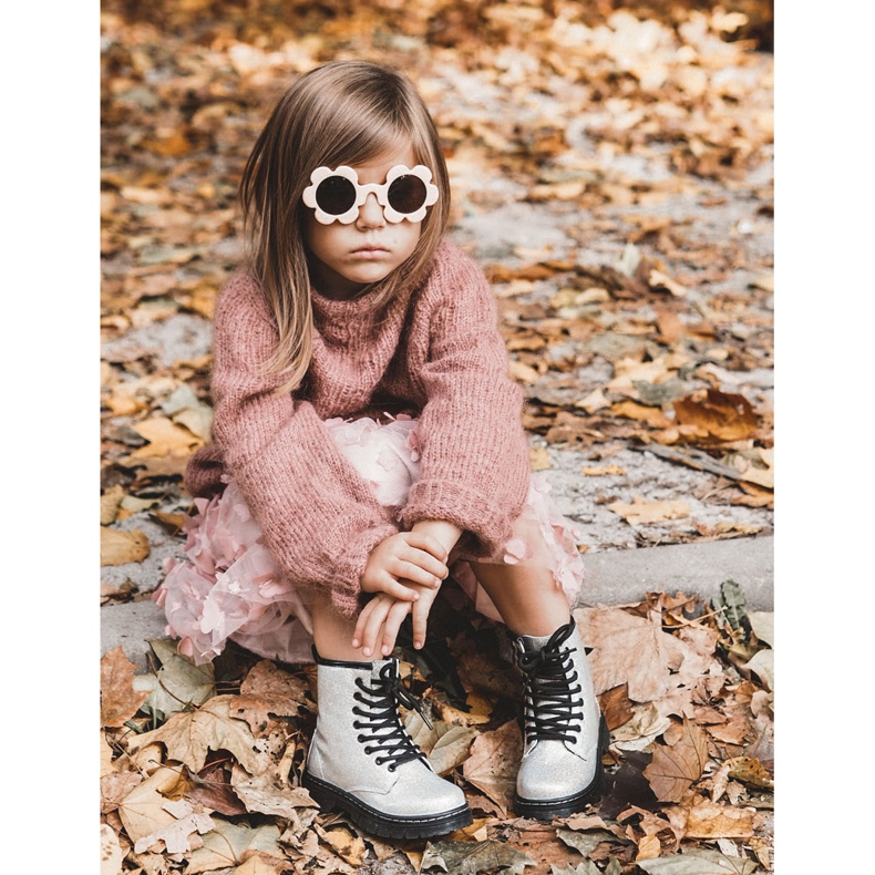 FR1 Botas infantis quentes com goopy prateado lacado com zíper prata 1