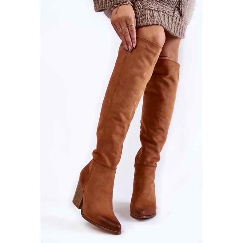 Lewski Shoes Botas femininas de couro com coxa alta Lewski 2833 Camel castanho 1
