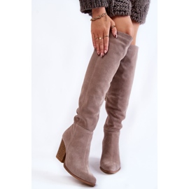 Lewski Shoes Botas femininas de camurça até o joelho Lewski 2833 cinza bege 1