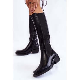 BM Botas de couro pretas Larsen femininas preto 2