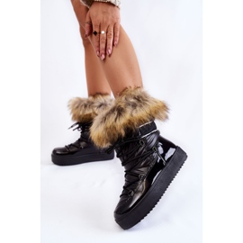 PA1 Botas de neve femininas com cadarço com pele preta Shannon preto 2