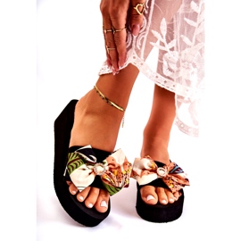 WJ1 Chinelos femininos de cunha de espuma Silana bege preto multicolorido 3