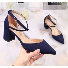 T.Sokolski Sapatos femininos de camurça com salto pontudo, azul marinho 1