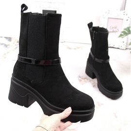 Botas Chelsea femininas no poste, isolamento preto, camurça Jezzi 1