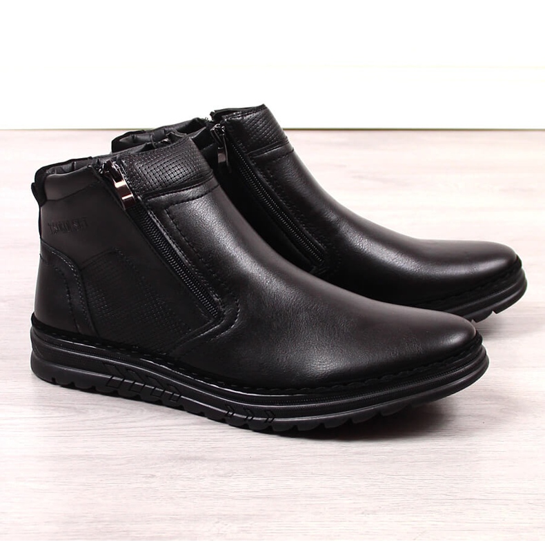 Sapatos masculinos de couro preto com zíper, T.Sokolski 1