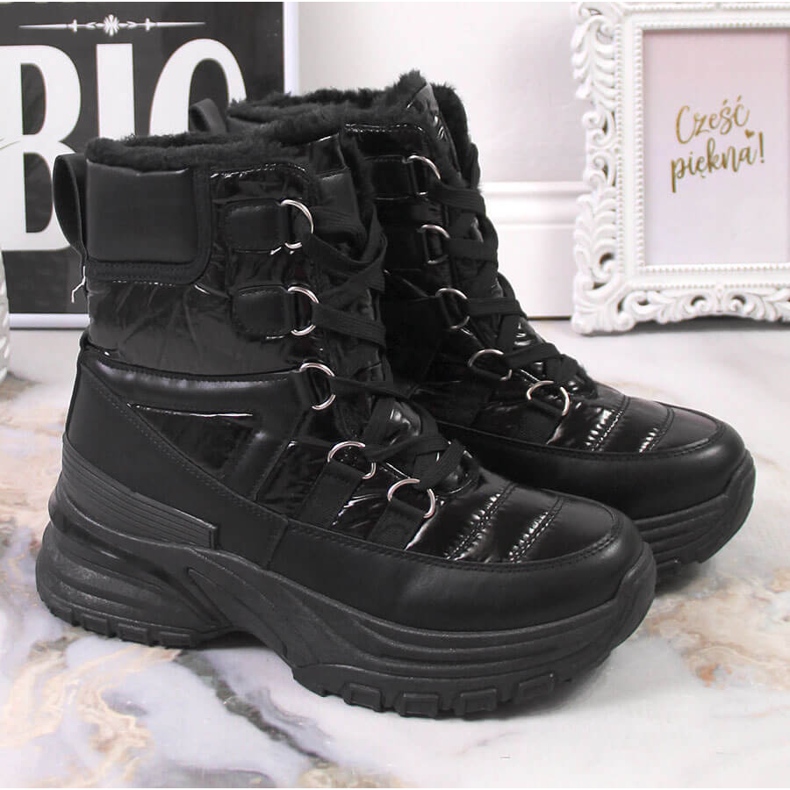 Botas de neve de mulher com atacadores preto metálico Potocki 1