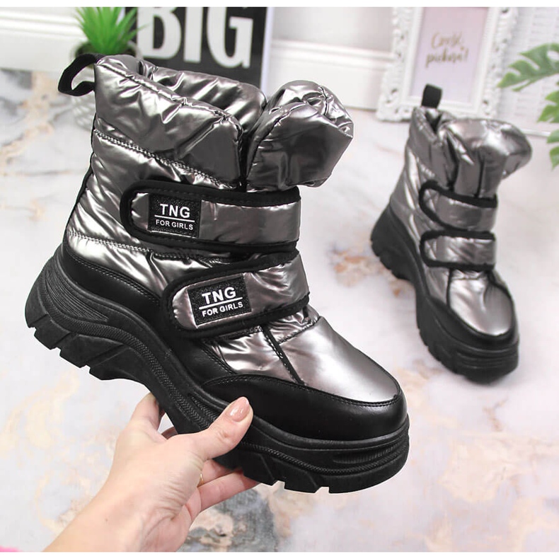 Botas de neve juvenil Potocki de velcro estanho prata 1