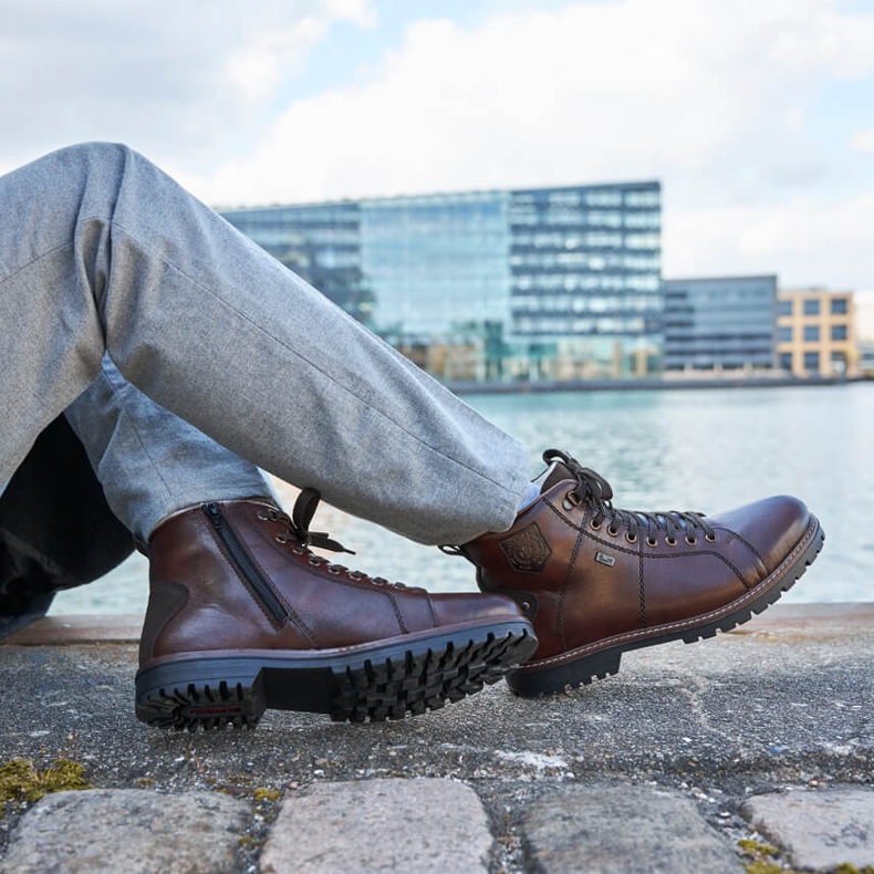 Botas de inverno impermeáveis ​​para homens isoladas com lã de ovelha Rieker F3602-25 marrom 2