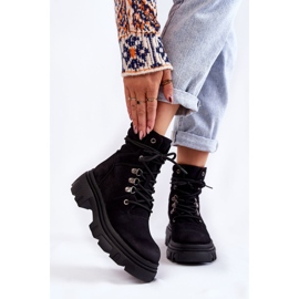 Botas quentes de couro com cadarço pretas Merisha preto 1