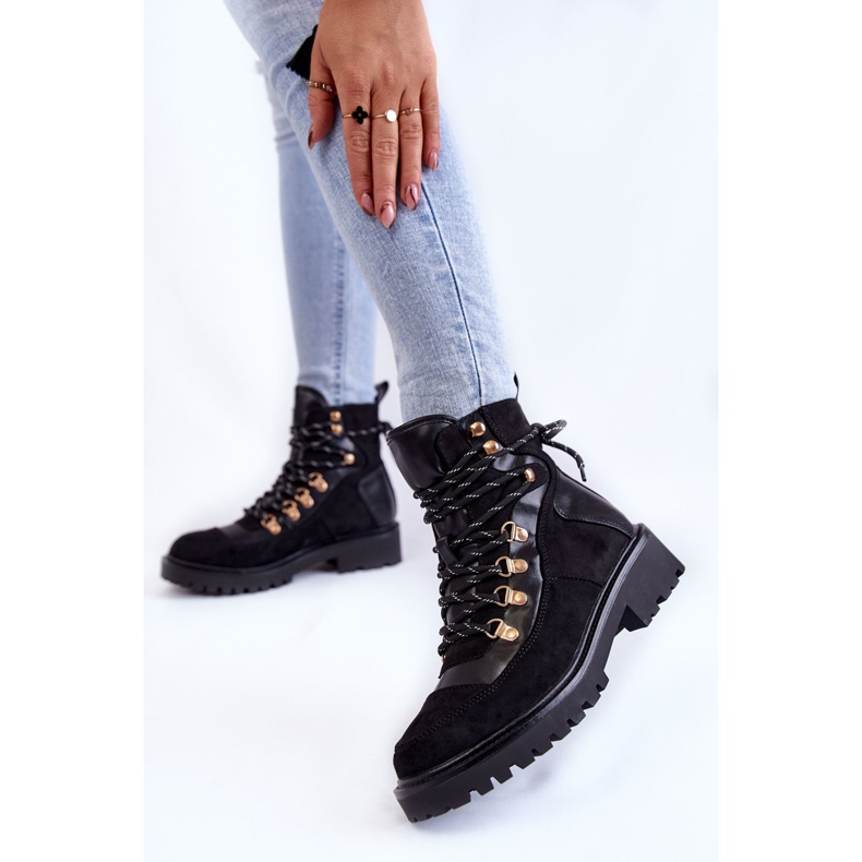 Botas quentes femininas pretas com cadarço Jesse preto 2