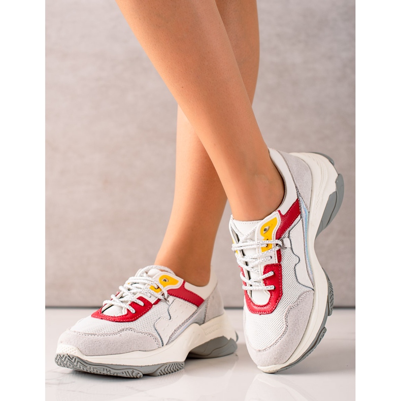 Goodin Tênis Confortáveis ​​De Couro branco cinza multicolorido 1