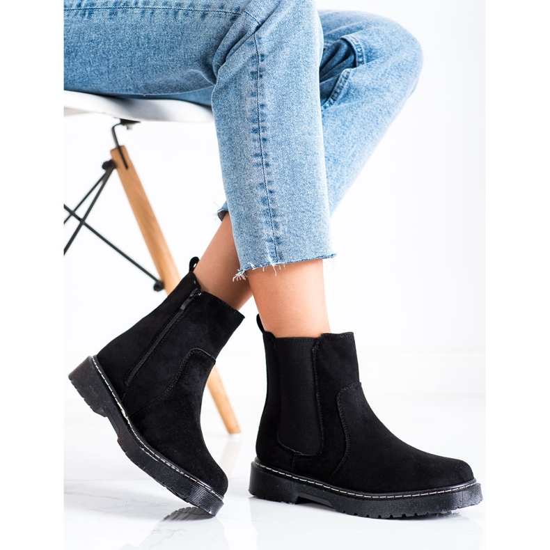 SHELOVET Botas de camurça com pele preto 1