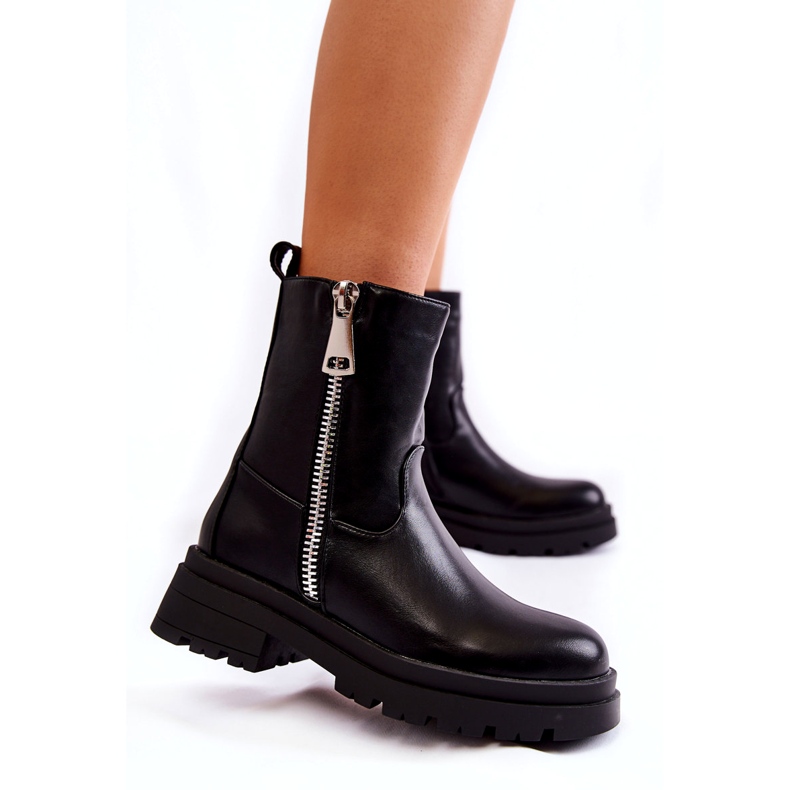Botas quentes femininas pretas com zíperes preto 1 Botas quentes femininas pretas com zíperes preto 1