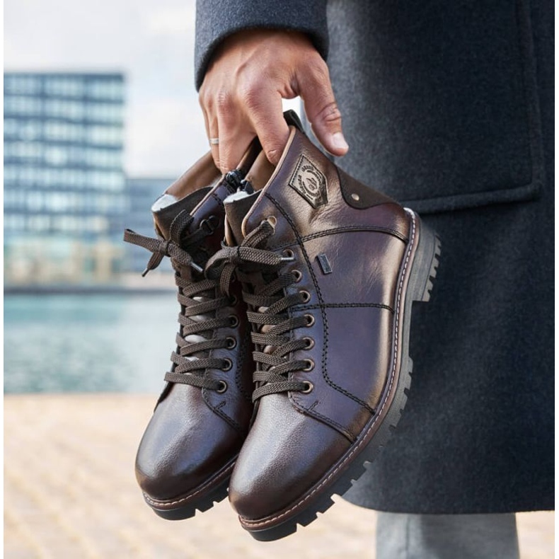 Botas de inverno impermeáveis ​​isoladas com lã de ovelha Rieker M RKR553 marrom 1