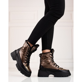 Botas de neve femininas na plataforma shelovet preto dourado 2