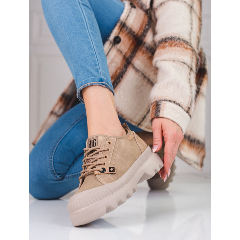 Tênis feminino de couro Big Star KK274511BE bege 2