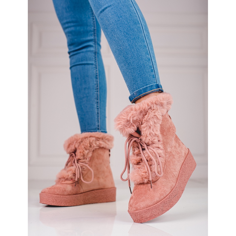 Botas de neve femininas na plataforma shelovet rosa 1