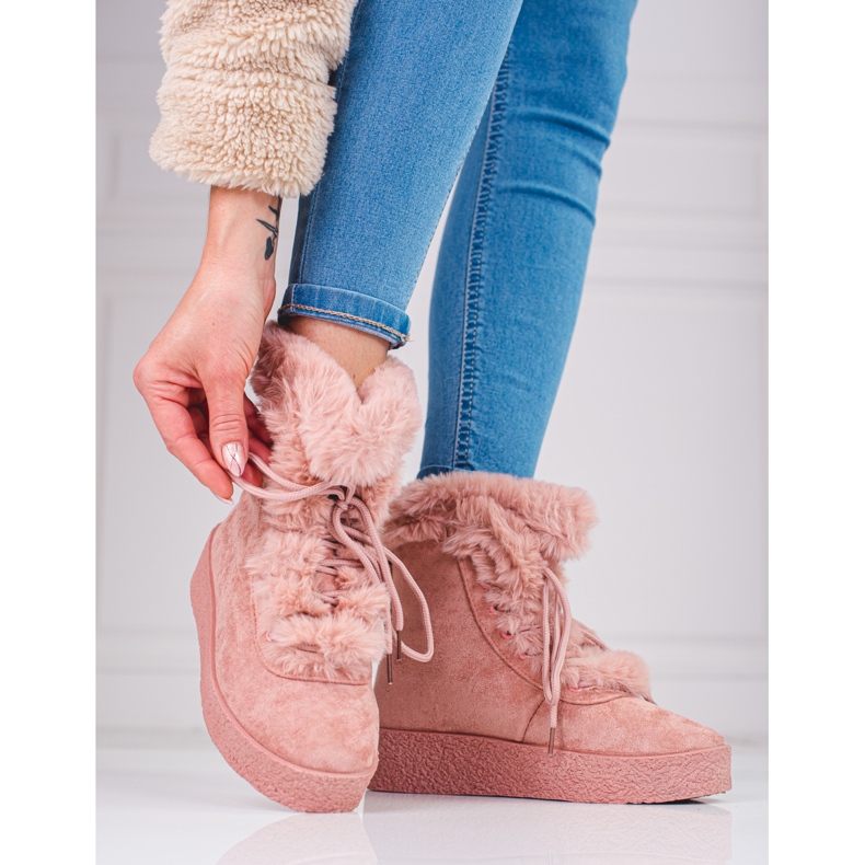 Botas de neve femininas na plataforma shelovet rosa 2