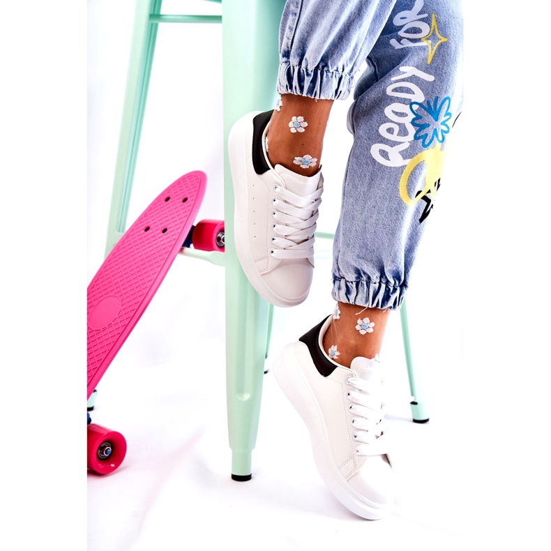 Calçado desportivo feminino com plataforma, branco e preto 2