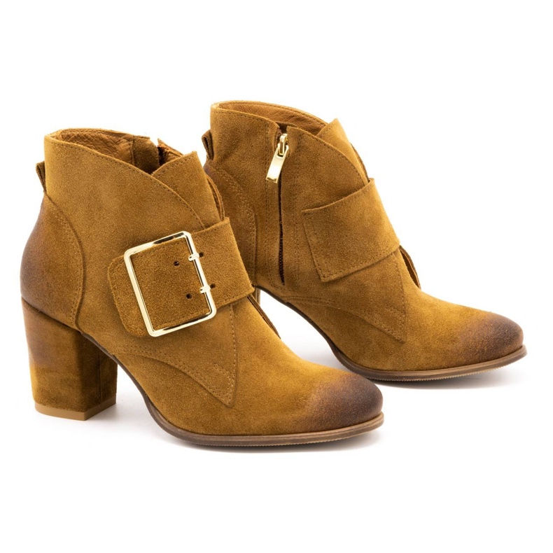 Exquisite Botas de camurça de mulher com fivela de salto alto 1262EX camel marrom 2