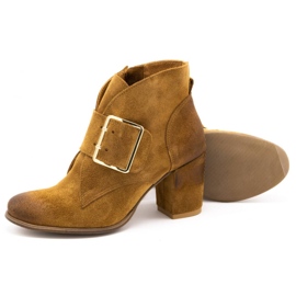 Exquisite Botas de camurça de mulher com fivela de salto alto 1262EX camel marrom 3