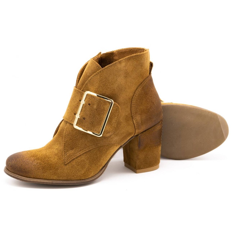 Exquisite Botas de camurça de mulher com fivela de salto alto 1262EX camel marrom 3