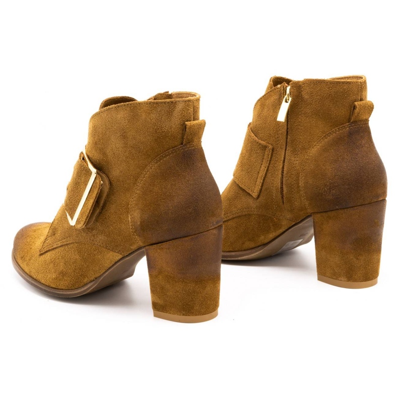 Exquisite Botas de camurça de mulher com fivela de salto alto 1262EX camel marrom 4