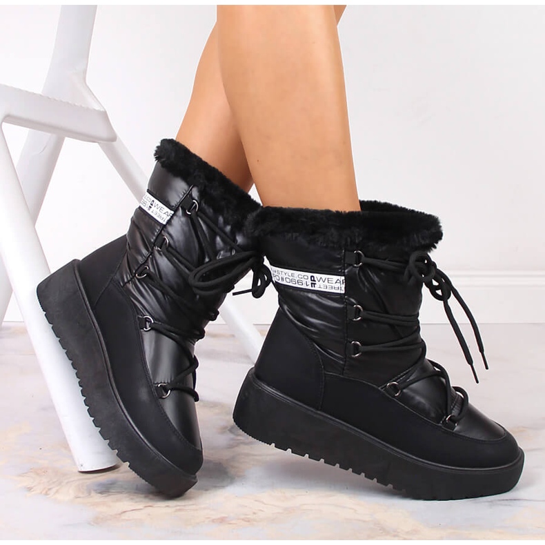 Botas de neve de mulher quentes com atacadores Filippo pretas preto 1