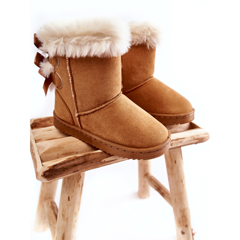 Botas infantis isoladas com laços, botas de neve bege 4