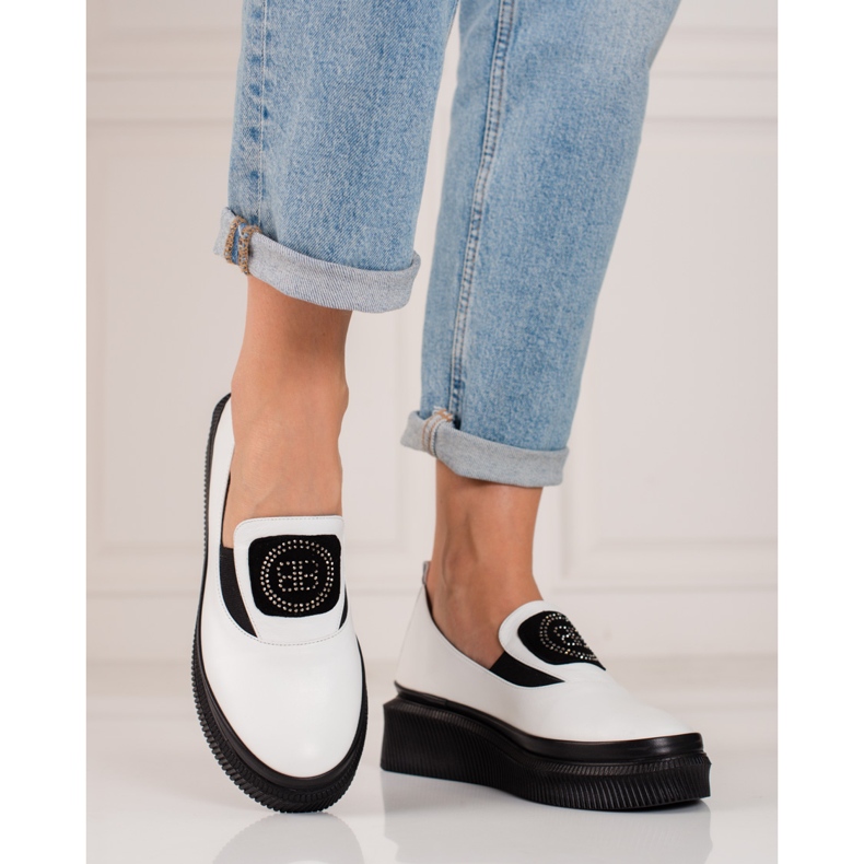 Sapatos Shelovet de couro para mulher branco 2