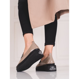 Sapatos Shelovet de couro para mulher bege 2