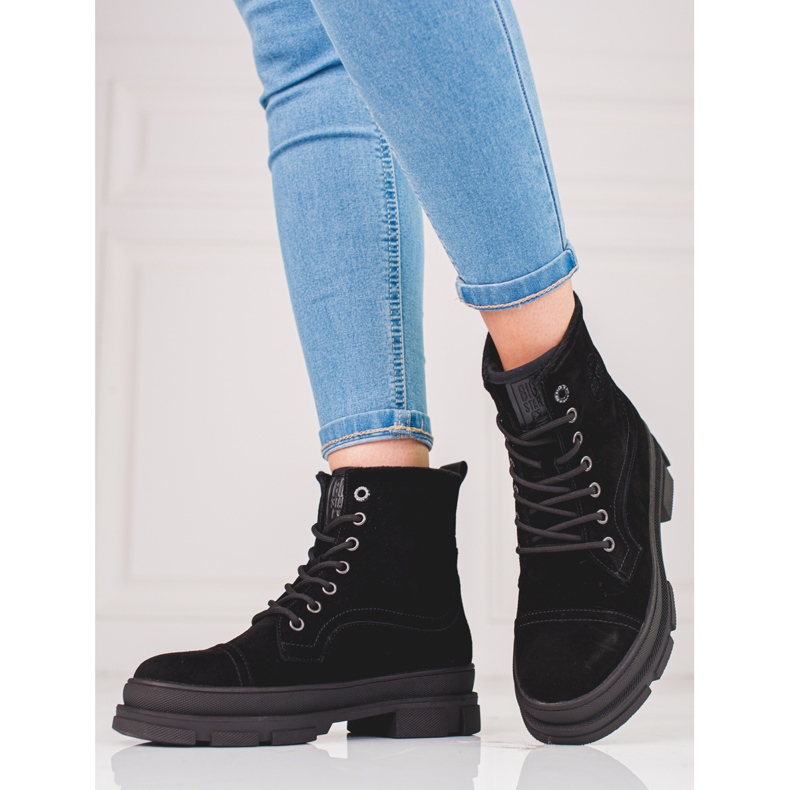 Caçadores femininos Big Star KK274525 feitos de couro natural preto 1