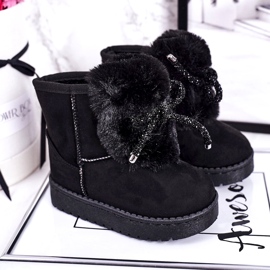 Botas de neve pretas infantis com camurça de pele Amelia preto 1